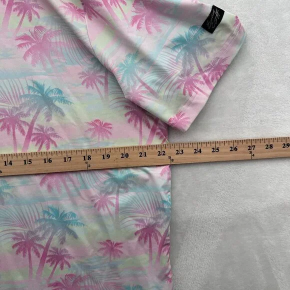 Sunday Swagger Polo Shirt Mens L Pink Palm Trees Geometric Golf Performance - Picture 6 of 8